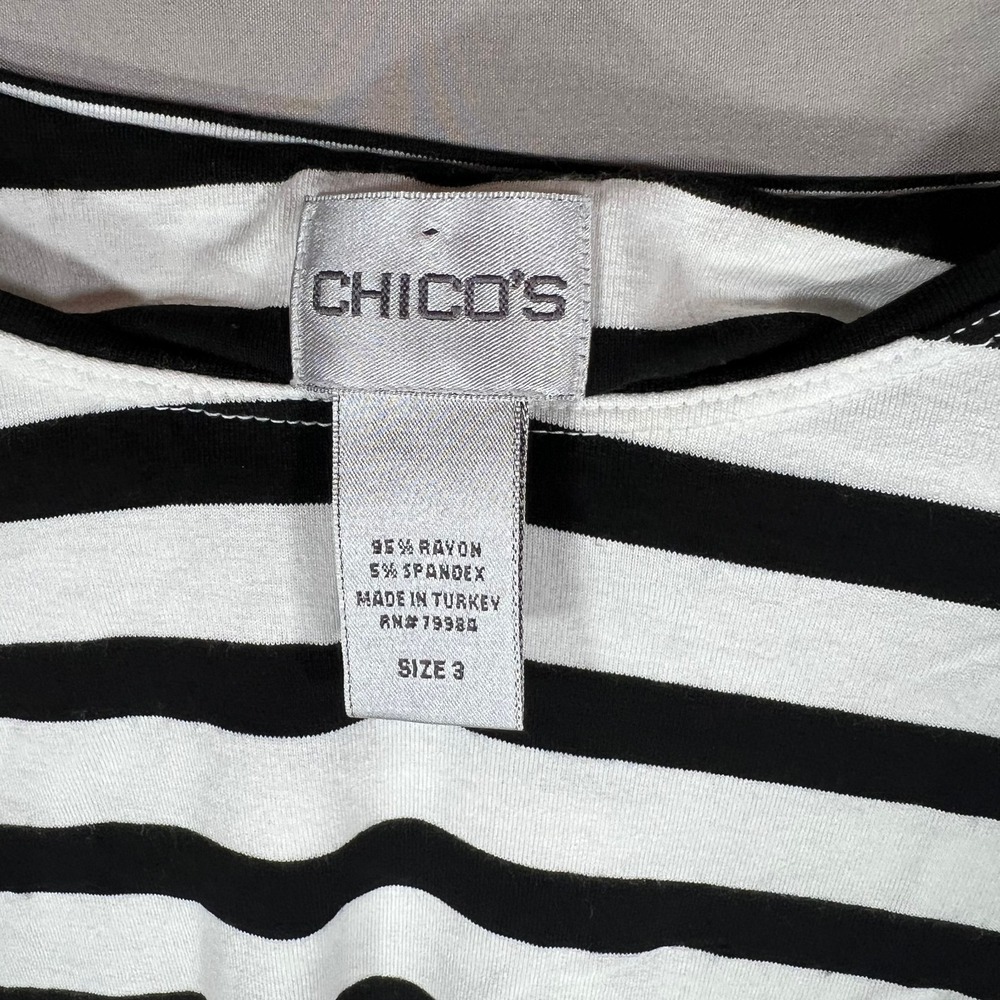 CHICO'S Black Stripped Shirt, Size 3 (XL) 3/4 Sleeve - Fabulous All Season Layer - Picture 3 of 5